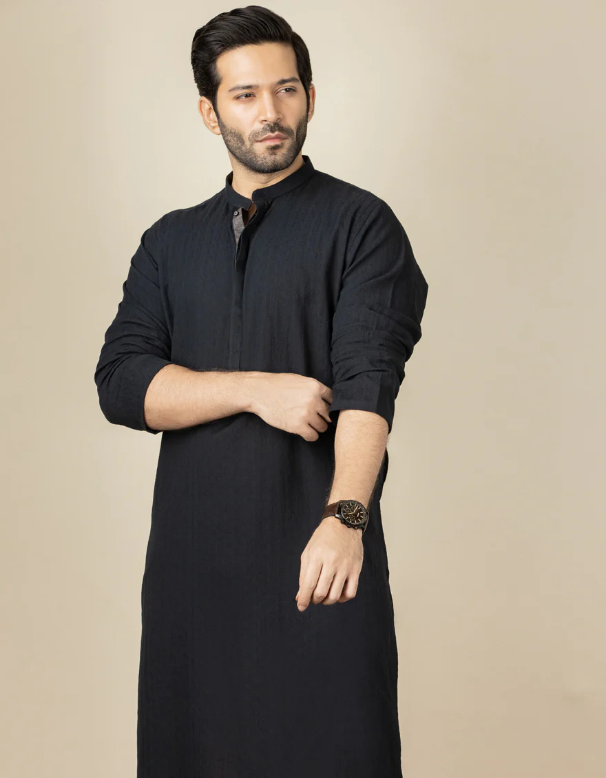 BLACK COTTON KURTA | JJK-US-40301/A22/JMS15247-PN - Image 3