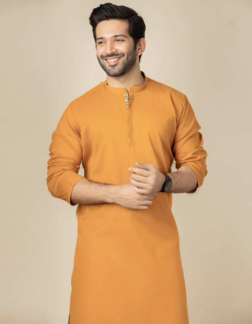 MUSTARD COTTON KURTA | JJK-US-40305/A22/JJ6832-PN - Image 3