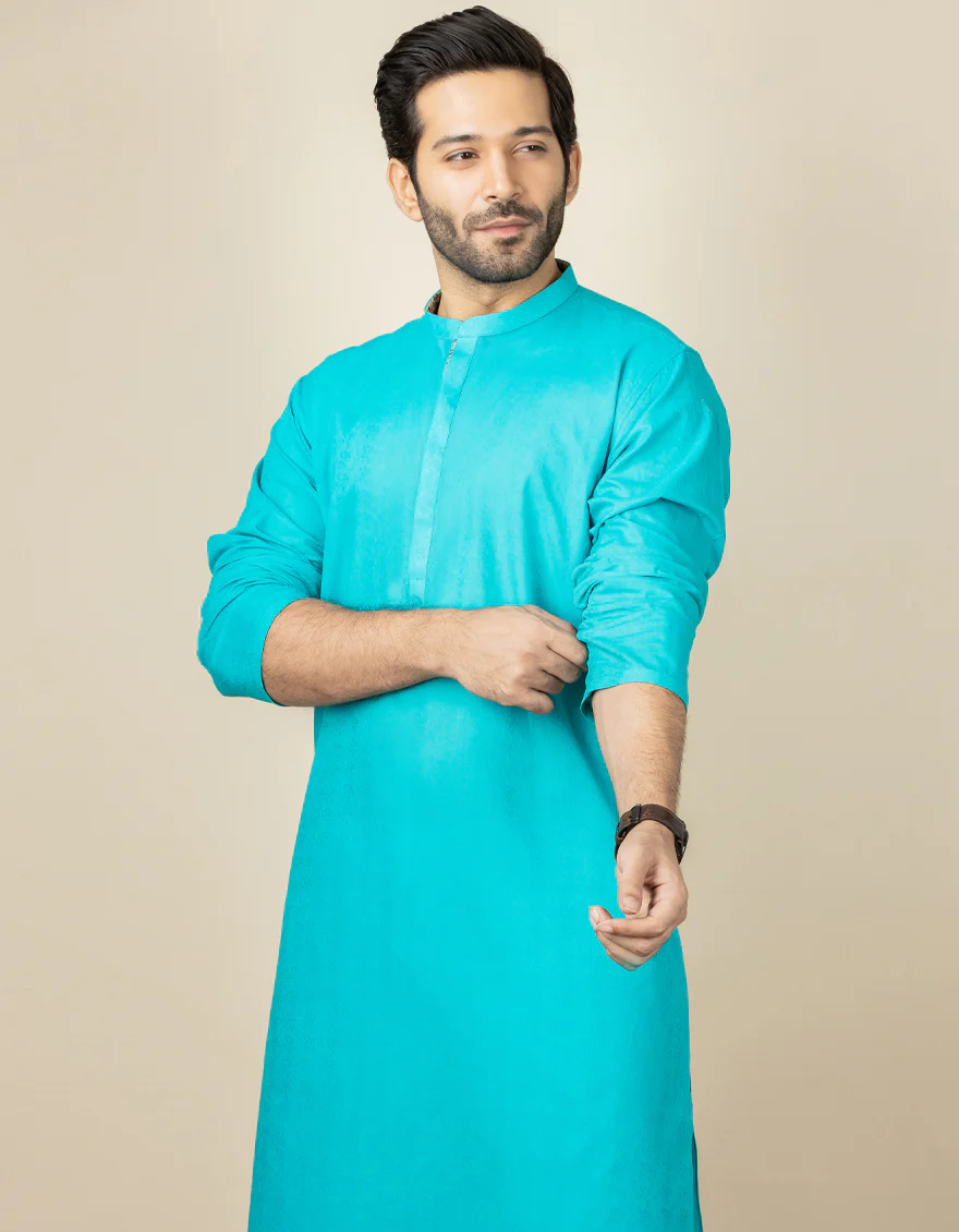 SKY BLUE COTTON KURTA | JJK-US-40308/A22/JJ6983-PN - Image 3