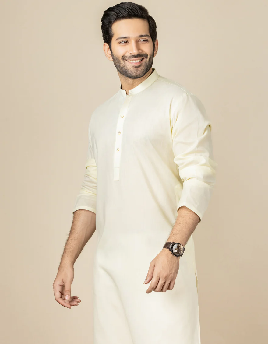LIGHT LEMON COTTON KURTA | JJK-US-40311/A22/JJ6832-PN - Image 3