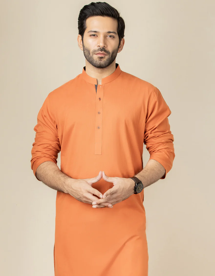 DULL ORANGE COTTON KURTA | JJK-US-40313/A22/JJ6870-PN - Image 3