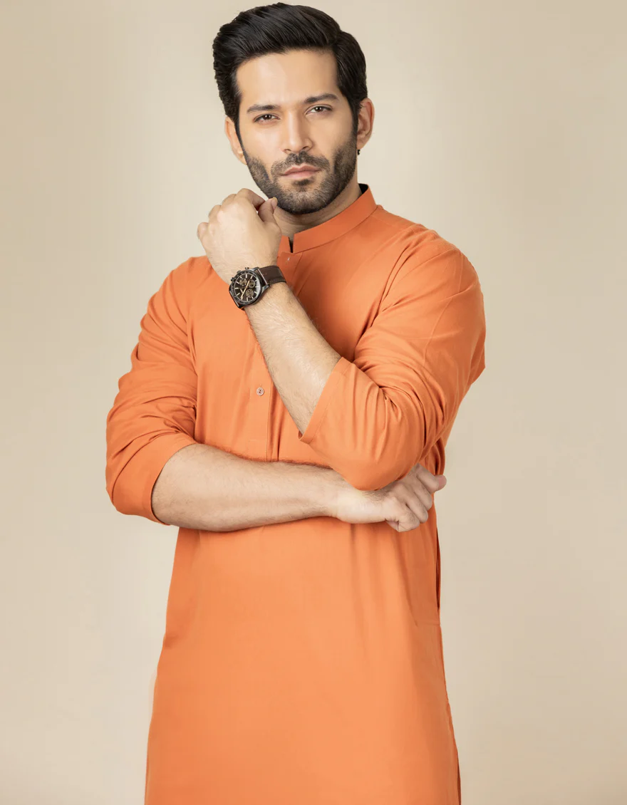 DULL ORANGE COTTON KURTA | JJK-US-40313/A22/JJ6870-PN - Image 4