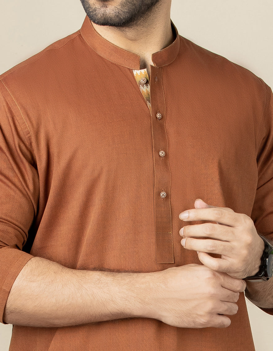 RUST BROWN BLENDED KURTA | JJK-US-40316/A22/JJ6688-PN - Image 2