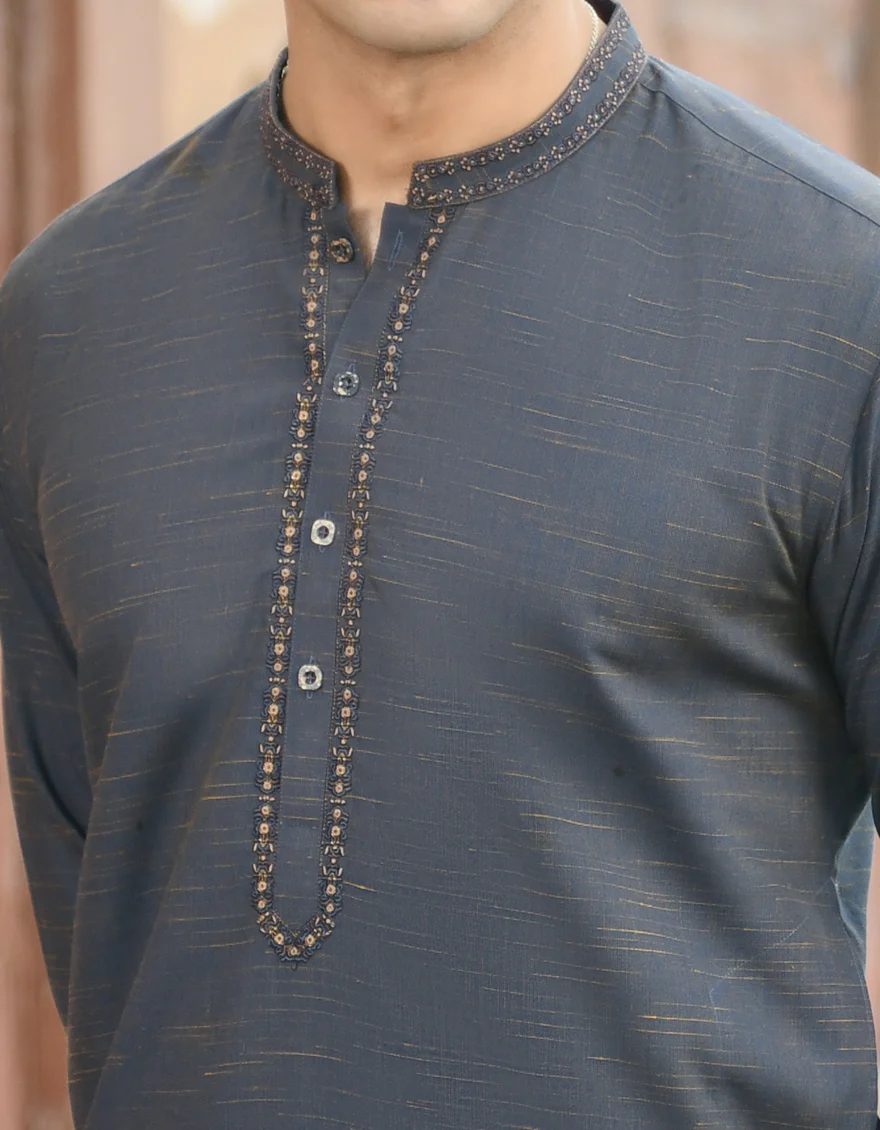 CHARCOAL BLUE BLENDED KURTA | JJK-US-43108/A22/JJ8267-SF - Image 2