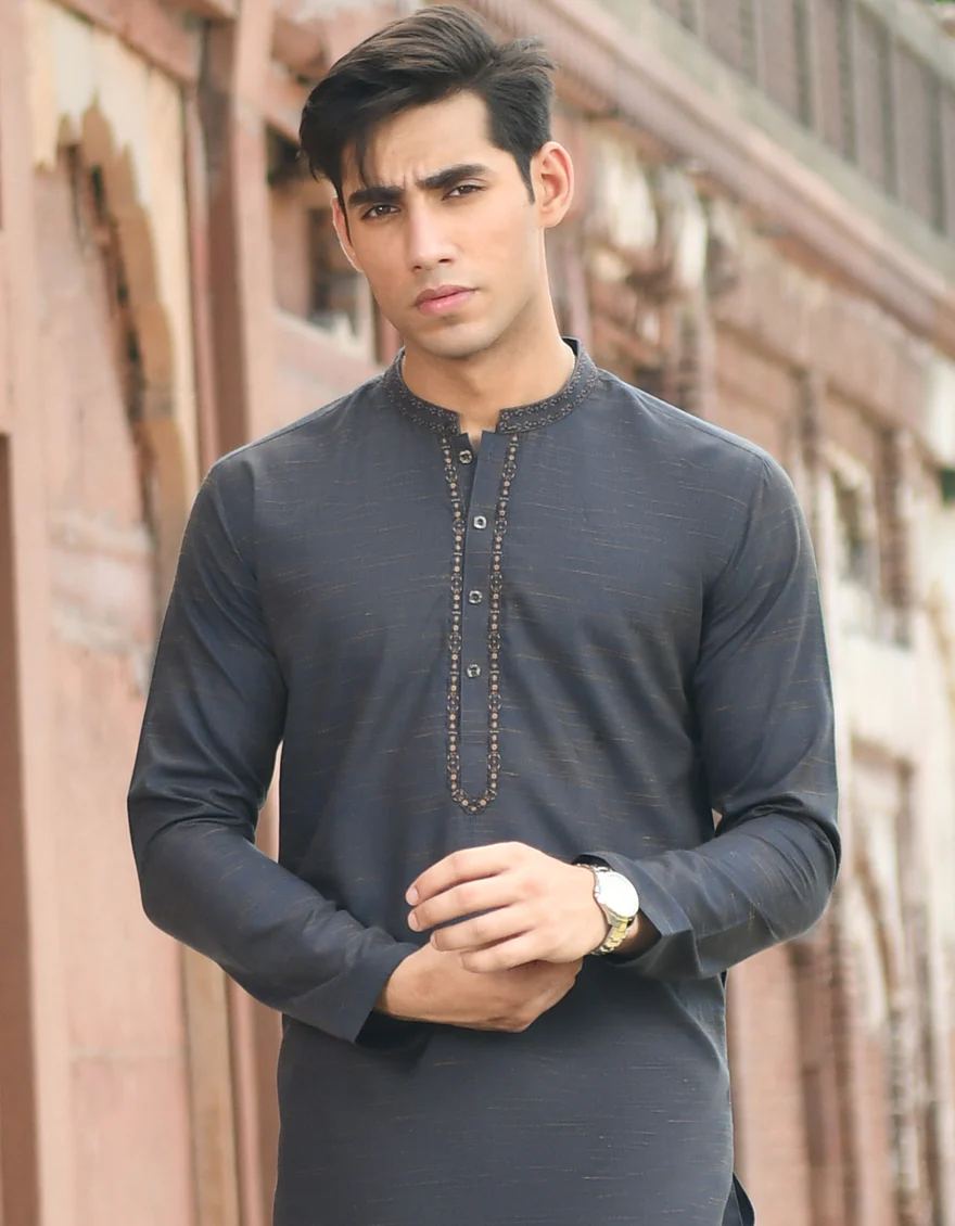CHARCOAL BLUE BLENDED KURTA | JJK-US-43108/A22/JJ8267-SF - Image 3