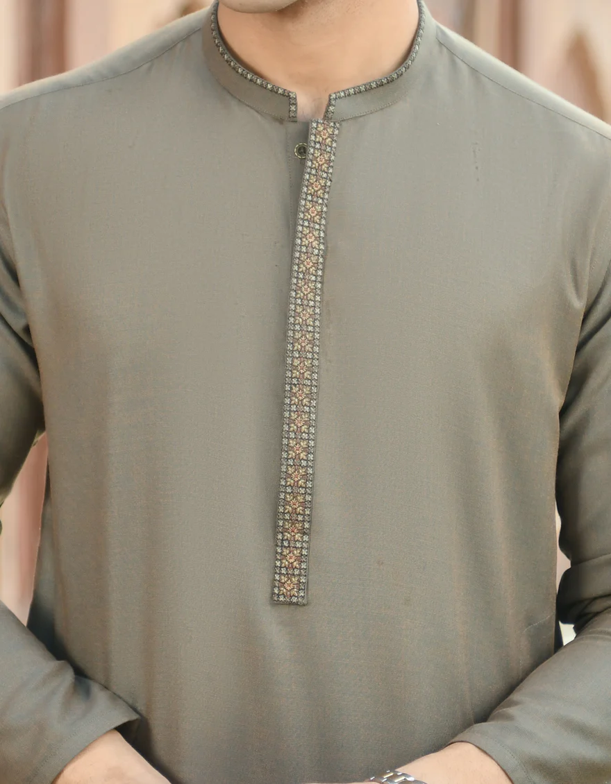 ARMY GREEN BLENDED KURTA | JJK-US-43154/A22/JJ8268-SF - Image 2