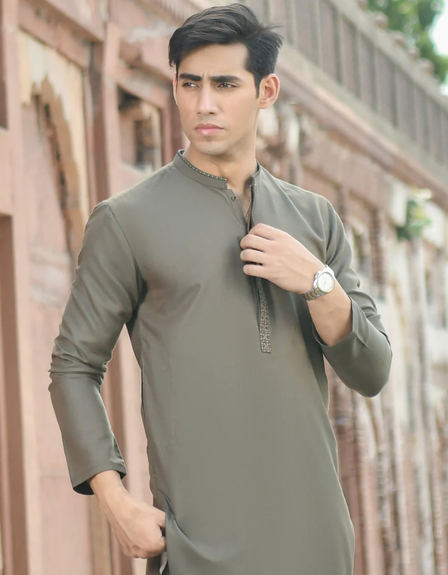 ARMY GREEN BLENDED KURTA | JJK-US-43154/A22/JJ8268-SF - Image 3