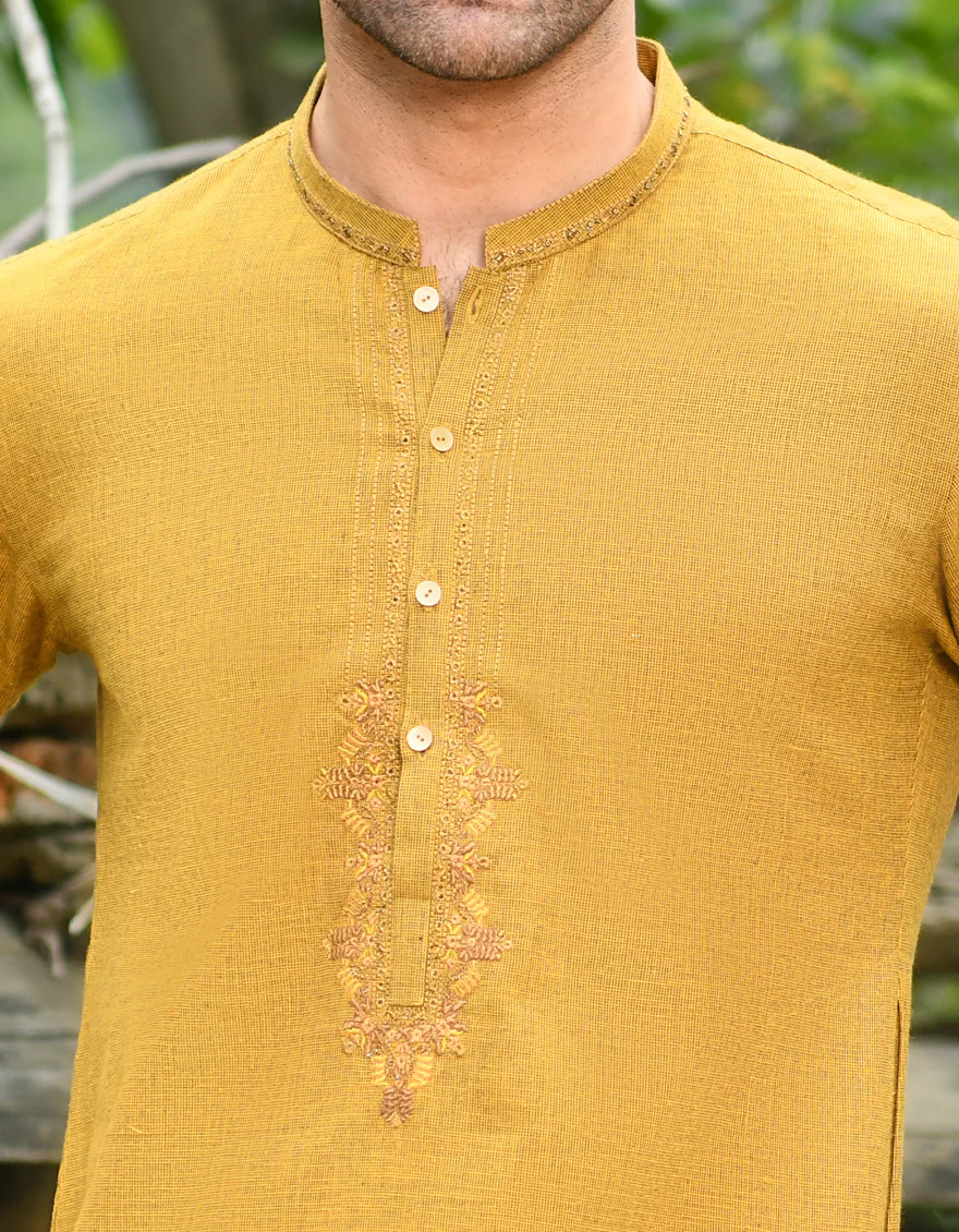 MUSTARD COTTON KURTA | JJK-US-43177/A22/JJ8405-SF - Image 2