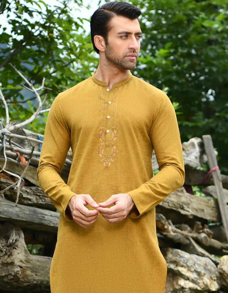 MUSTARD COTTON KURTA | JJK-US-43177/A22/JJ8405-SF - Image 3