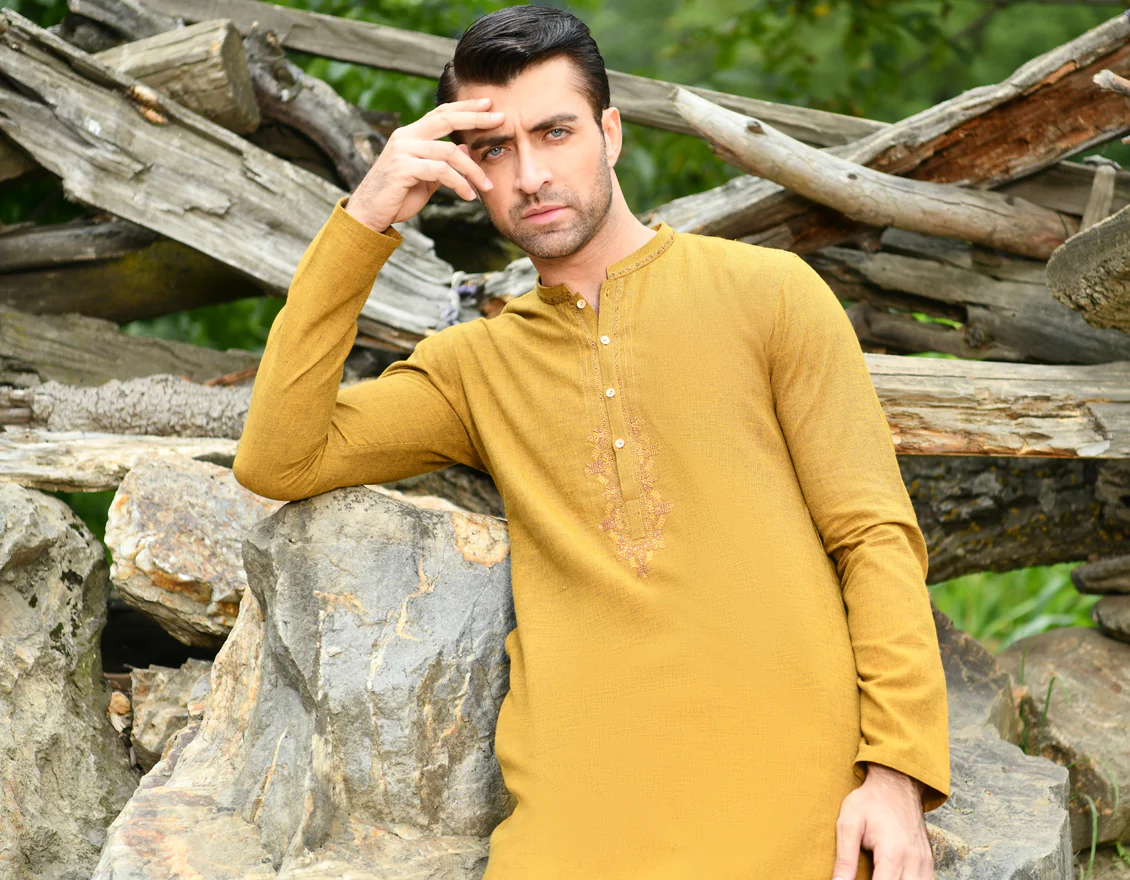 MUSTARD COTTON KURTA | JJK-US-43177/A22/JJ8405-SF - Image 4