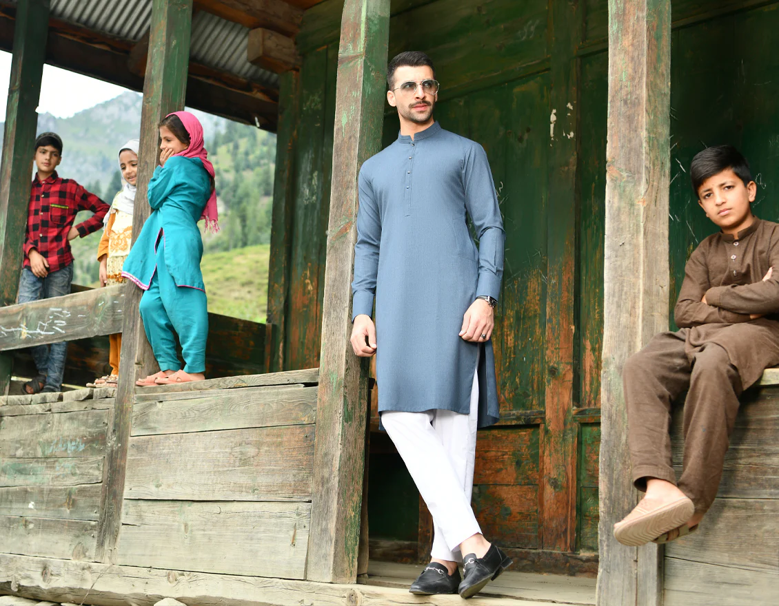 BLUE BLENDED KURTA | JJK-US-43184/A22/JJ8694-CL - Image 5
