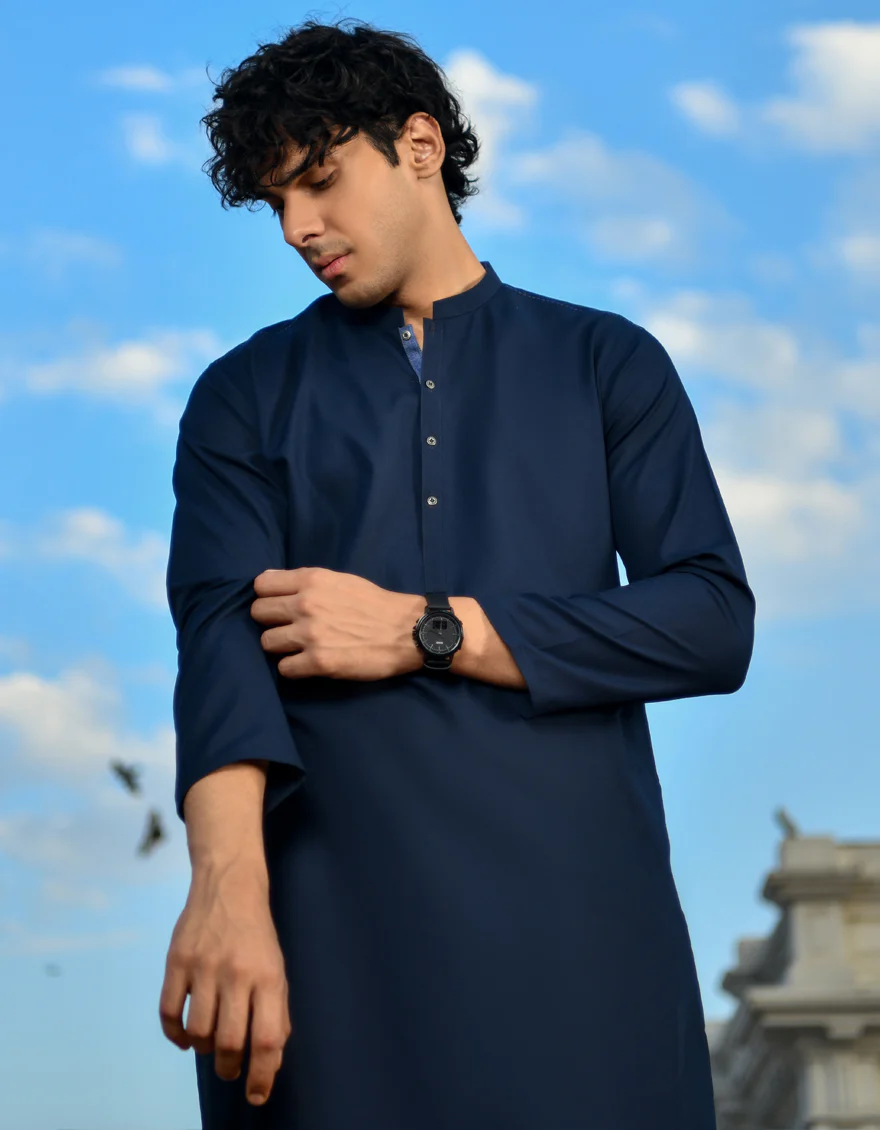 NAVY BLUE BLENDED KURTA | JJK-US-43242/A23/JJ8791-PN - Image 2