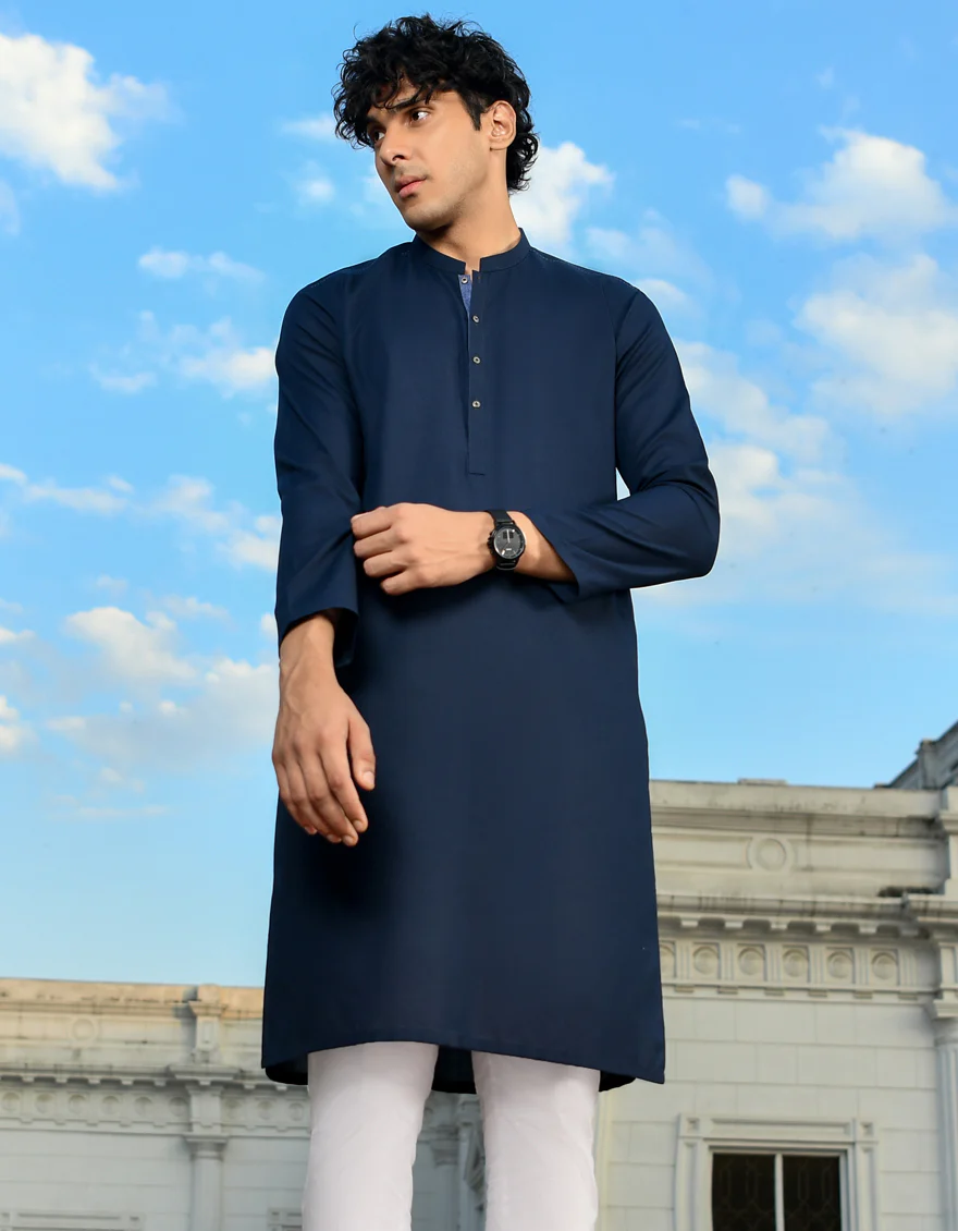 NAVY BLUE BLENDED KURTA | JJK-US-43242/A23/JJ8791-PN - Image 3