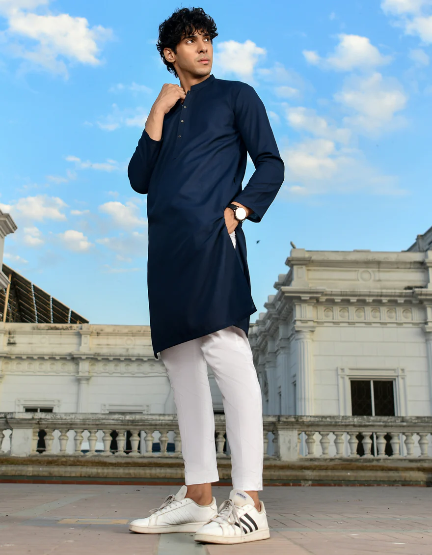 NAVY BLUE BLENDED KURTA | JJK-US-43242/A23/JJ8791-PN - Image 4