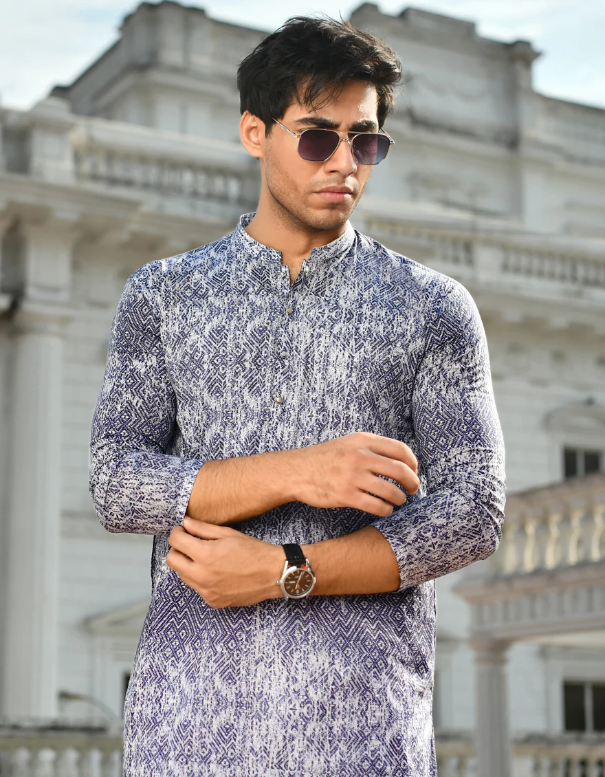 BLUE COTTON KURTA | JJK-US-43254/A23/JJ8771-CL - Image 3