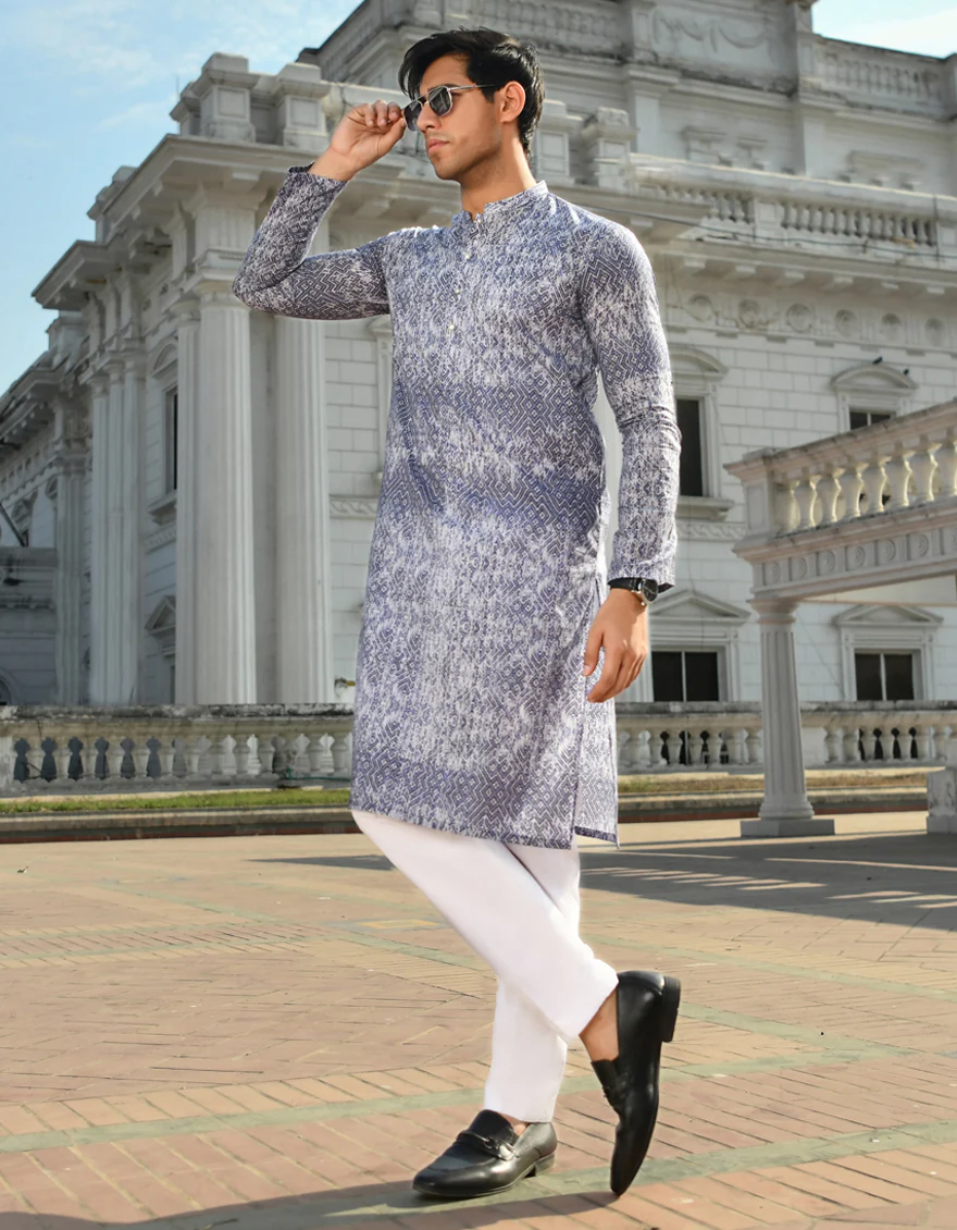 BLUE COTTON KURTA | JJK-US-43254/A23/JJ8771-CL - Image 4