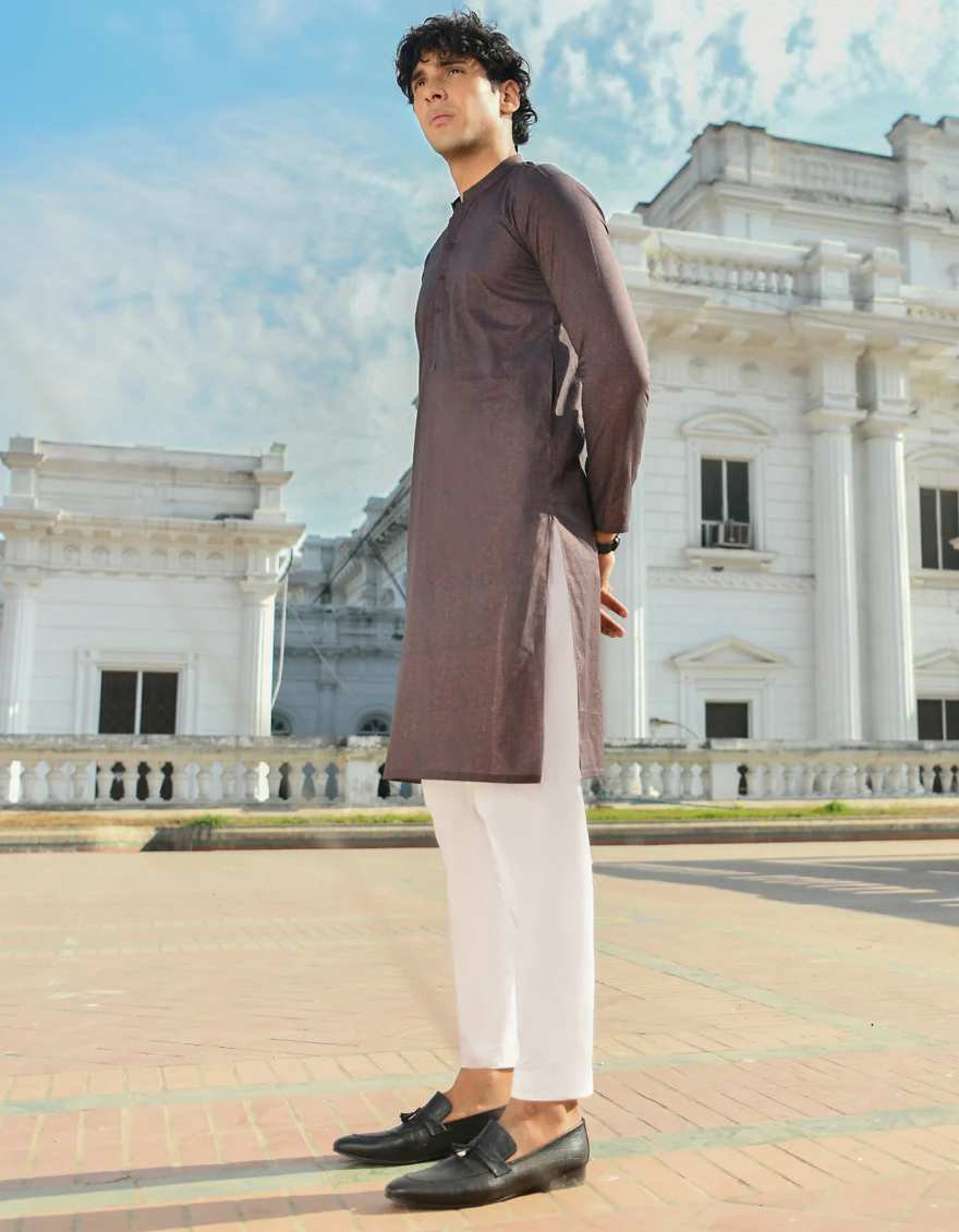 BROWN COTTON KURTA | JJK-US-43255/A23/JJ8771-CL - Image 4