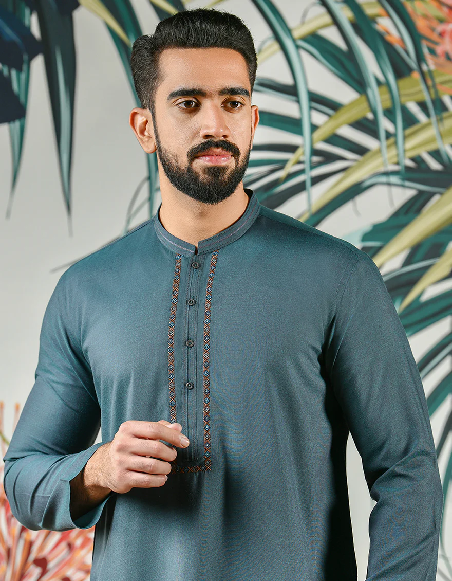GREEN BLENDED KURTA | JJK-US-44076/A22/JJ8164-SF - Image 2