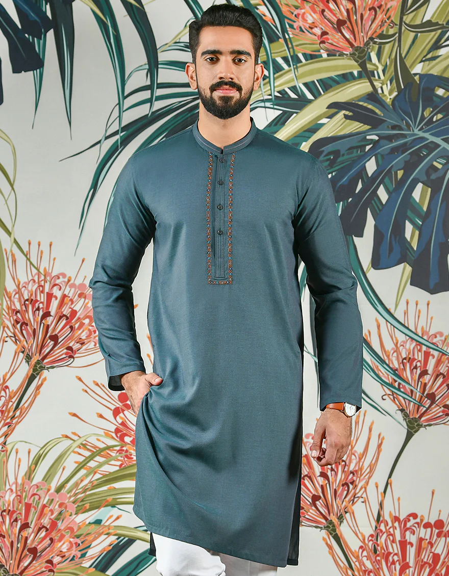 GREEN BLENDED KURTA | JJK-US-44076/A22/JJ8164-SF - Image 3