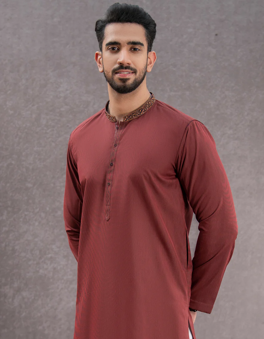 MAROON BLENDED KURTA | JJK-US-44120/A22/JJ6742-SF - Image 2