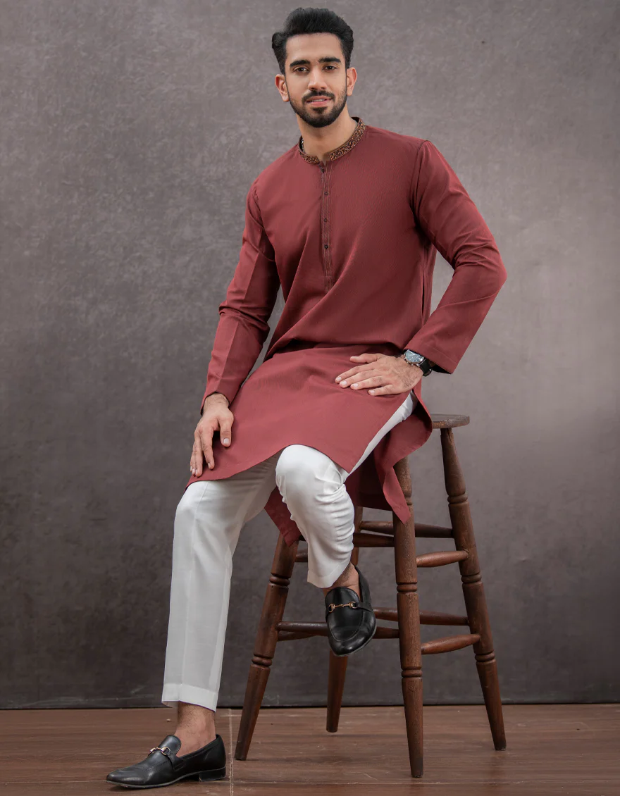 MAROON BLENDED KURTA | JJK-US-44120/A22/JJ6742-SF - Image 3