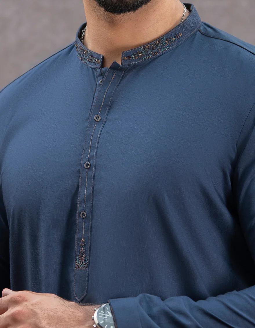 NAVY BLUE COTTON KURTA | JJK-US-44121/A22/JJ7463-SF - Image 2