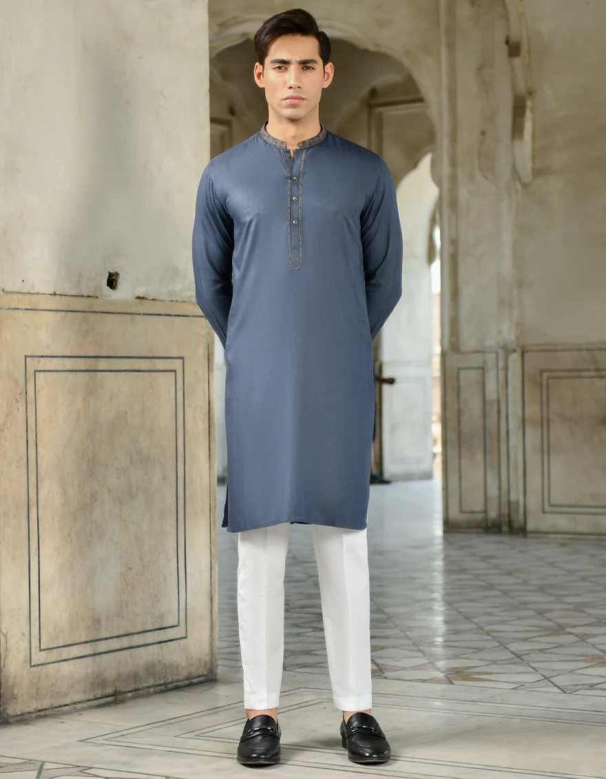 GREYISH BLUE VISCOSE KURTA | JJK-US-44130/A22/JJ8271-SF - Image 2