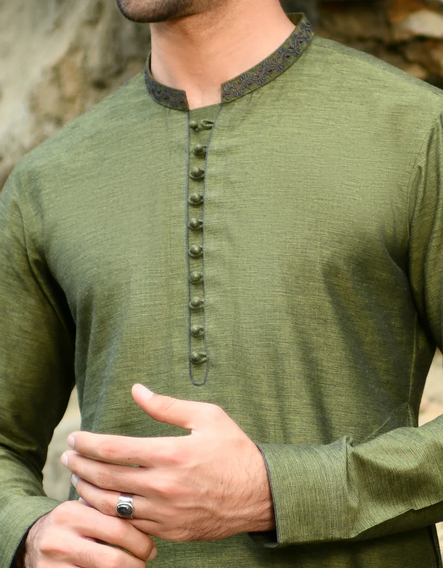 GREEN COTTON KURTA | JJK-US-44140/A22/JJ8410-SF - Image 2