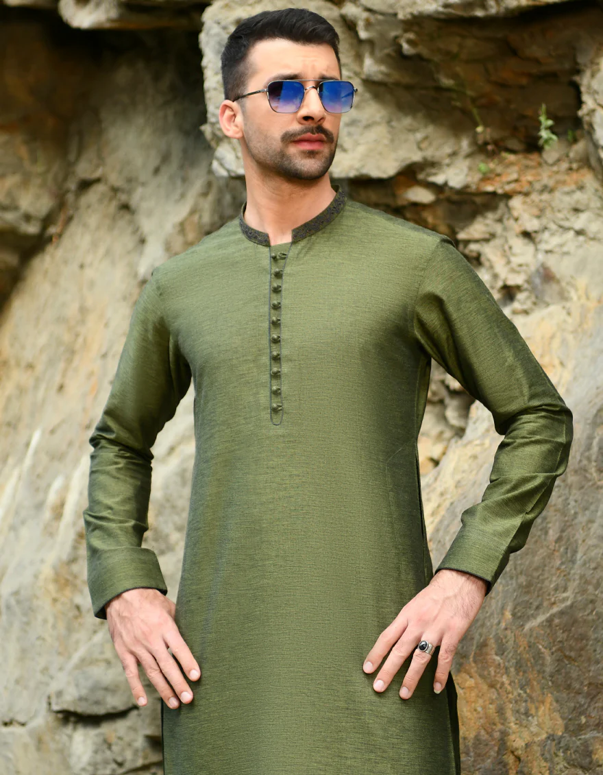 GREEN COTTON KURTA | JJK-US-44140/A22/JJ8410-SF - Image 3