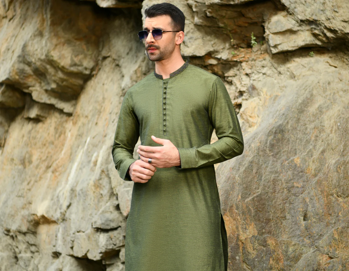 GREEN COTTON KURTA | JJK-US-44140/A22/JJ8410-SF - Image 4