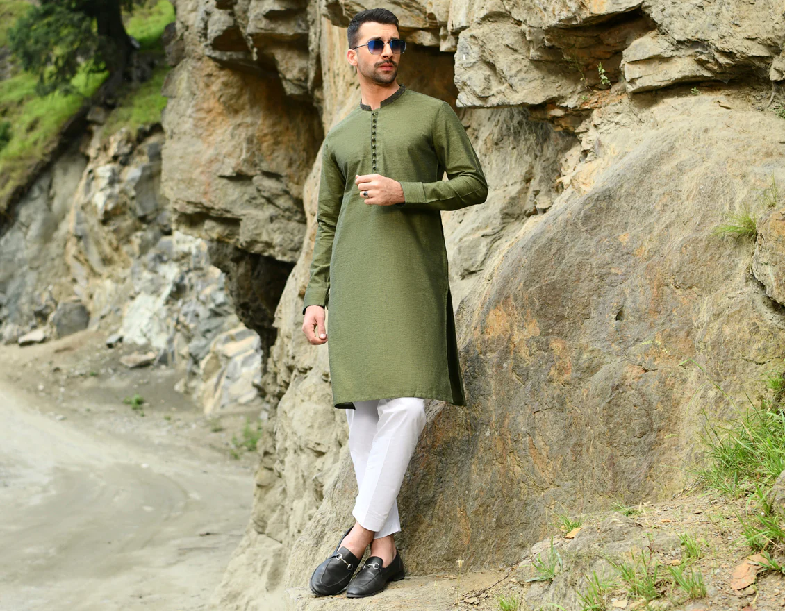 GREEN COTTON KURTA | JJK-US-44140/A22/JJ8410-SF - Image 5
