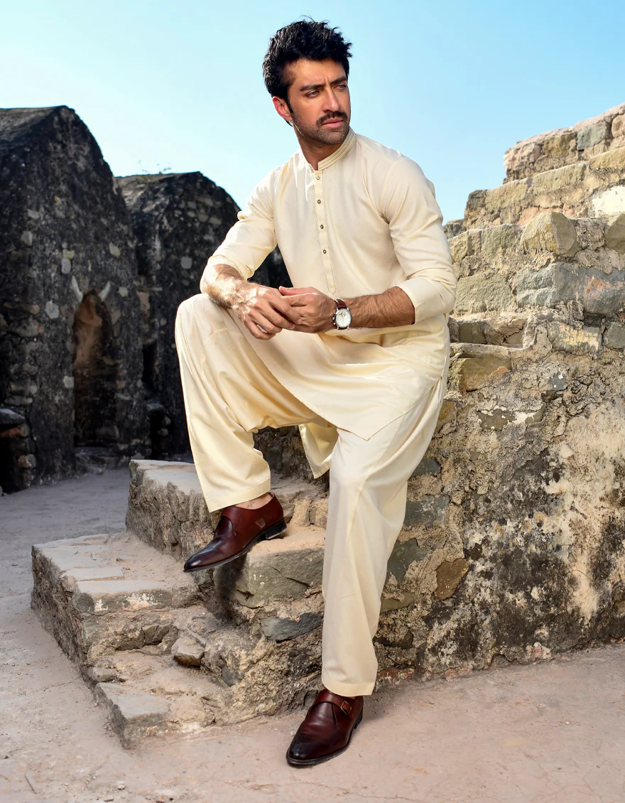 CREAM BLENDED KURTA | JJK-US-44167/A22/JJ8460-SF - Image 3