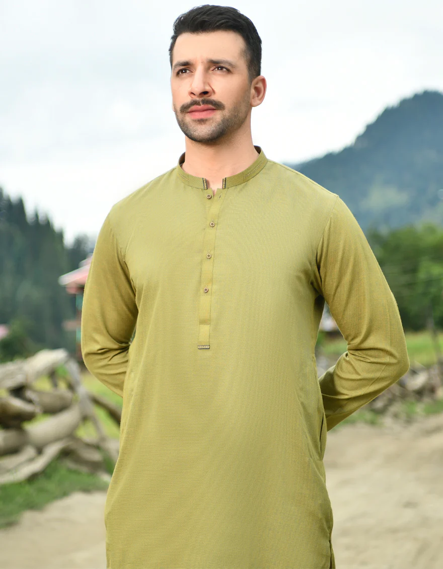 MEHNDI GREEN VISCOSE KURTA | JJK-US-44179/A22/JJ8691-PN - Image 3