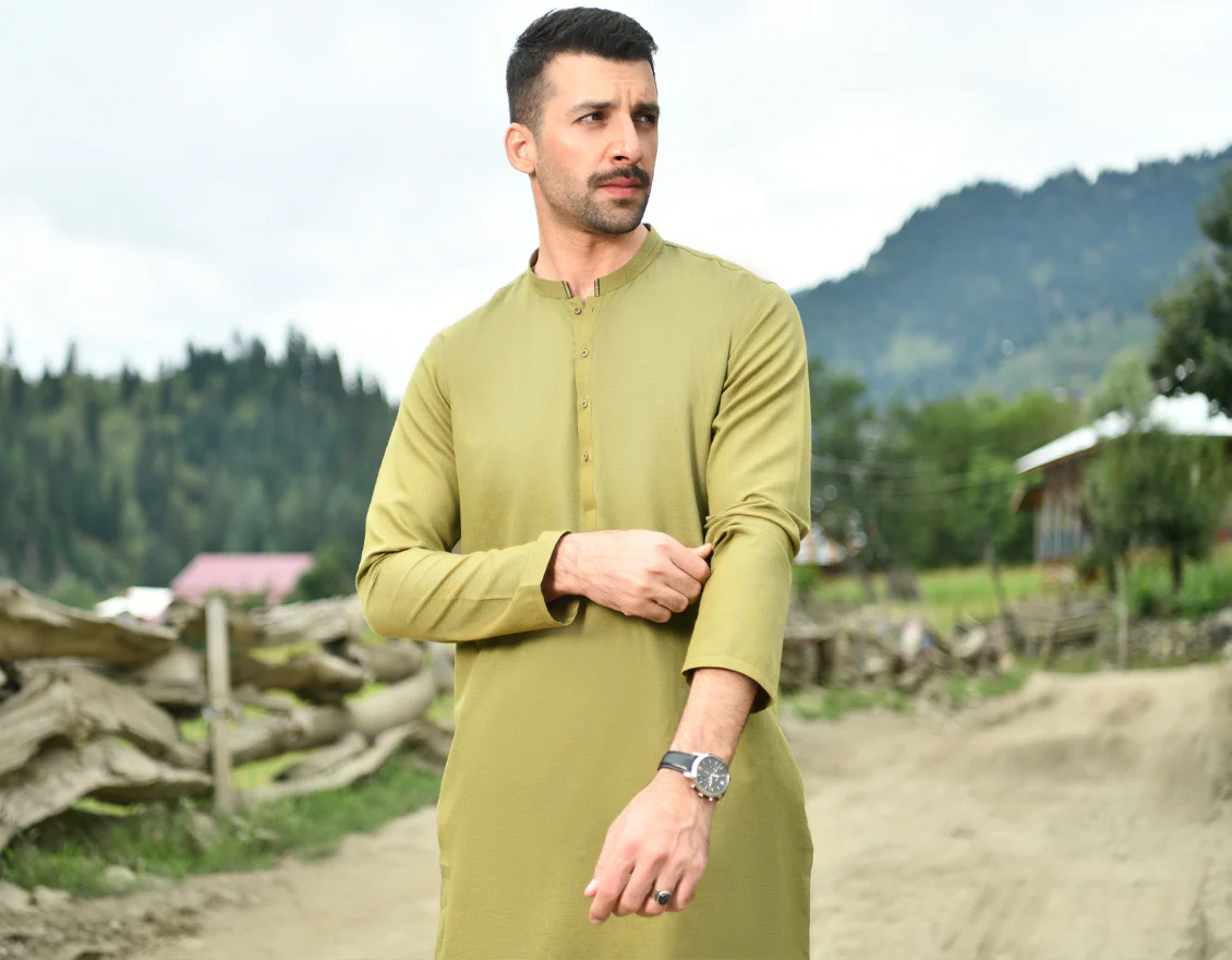 MEHNDI GREEN VISCOSE KURTA | JJK-US-44179/A22/JJ8691-PN - Image 4