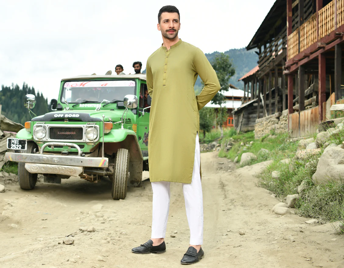 MEHNDI GREEN VISCOSE KURTA | JJK-US-44179/A22/JJ8691-PN - Image 5