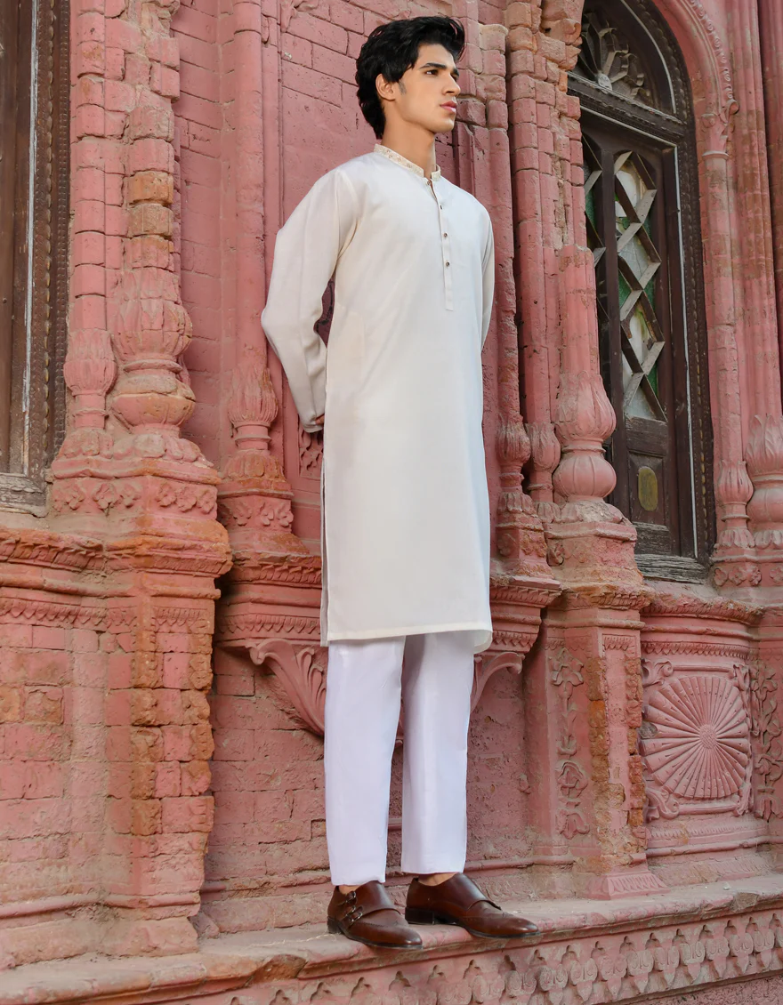 CREAM BLENDED KURTA | JJK-US-44190/A23/JJ8832-SF - Image 3