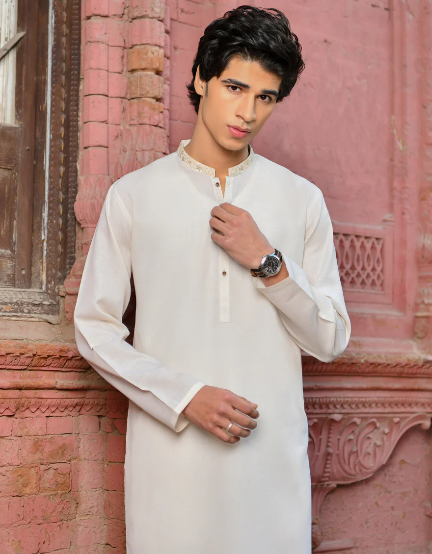 CREAM BLENDED KURTA | JJK-US-44190/A23/JJ8832-SF - Image 4