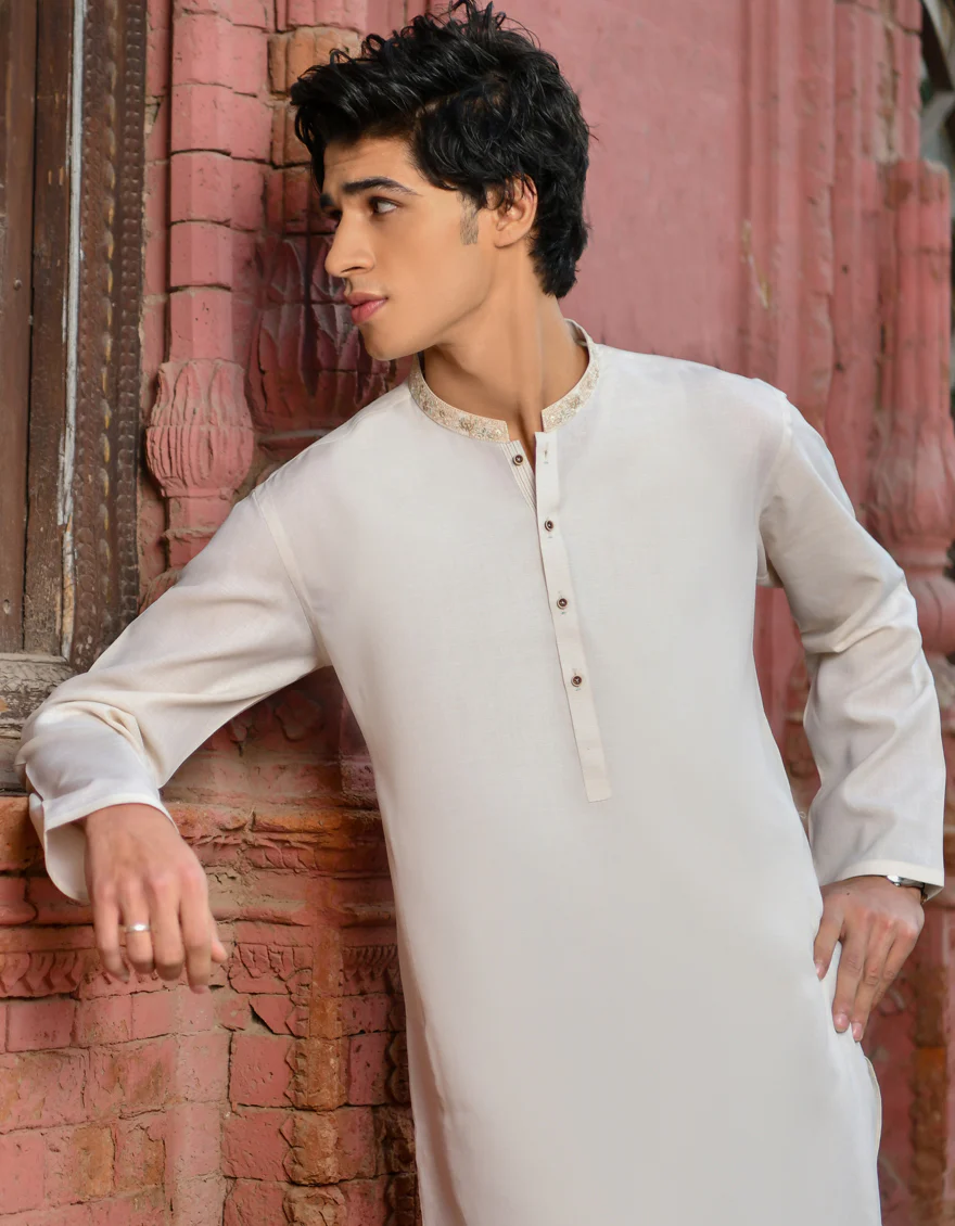 CREAM BLENDED KURTA | JJK-US-44190/A23/JJ8832-SF - Image 5