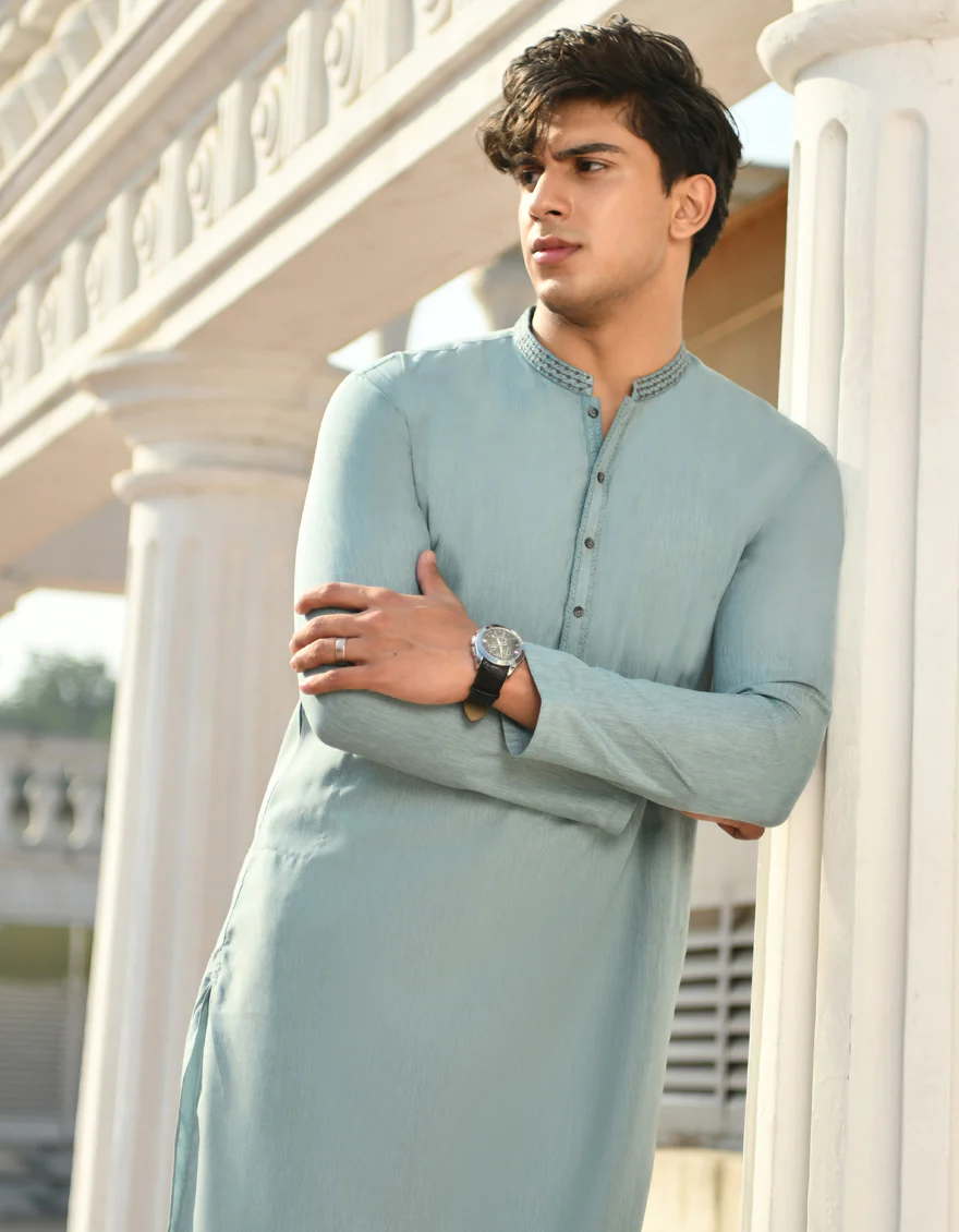 AQUA BLUE BLENDED KURTA | JJK-US-44205/A23/JJ8816-SF - Image 2