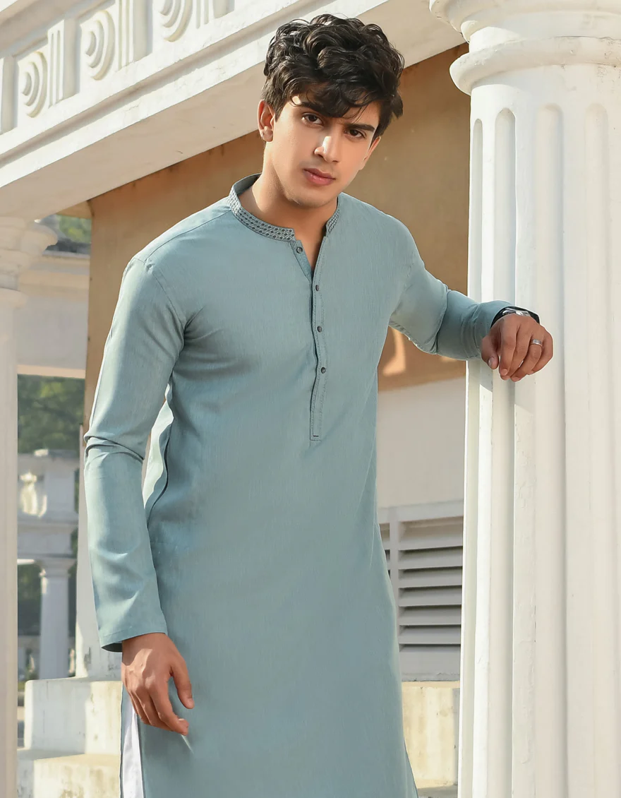 AQUA BLUE BLENDED KURTA | JJK-US-44205/A23/JJ8816-SF - Image 3