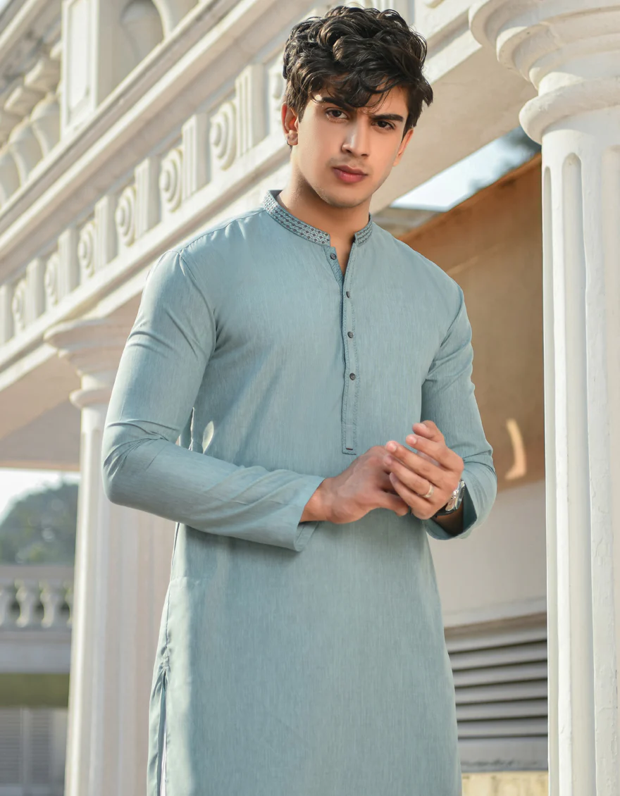 AQUA BLUE BLENDED KURTA | JJK-US-44205/A23/JJ8816-SF - Image 4