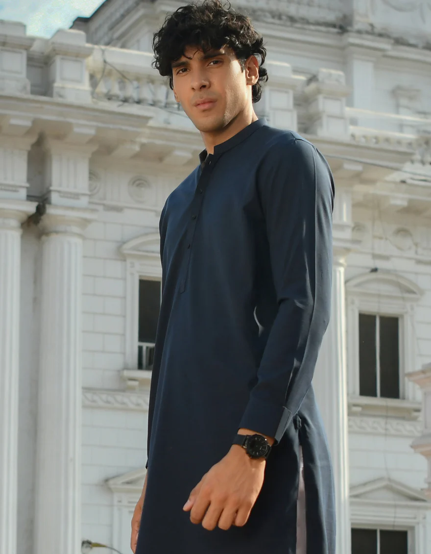 NAVY BLUE BLENDED KURTA | JJK-US-44209/A23/JJ8794-PN - Image 2