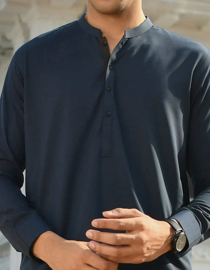 NAVY BLUE BLENDED KURTA | JJK-US-44209/A23/JJ8794-PN - Image 3