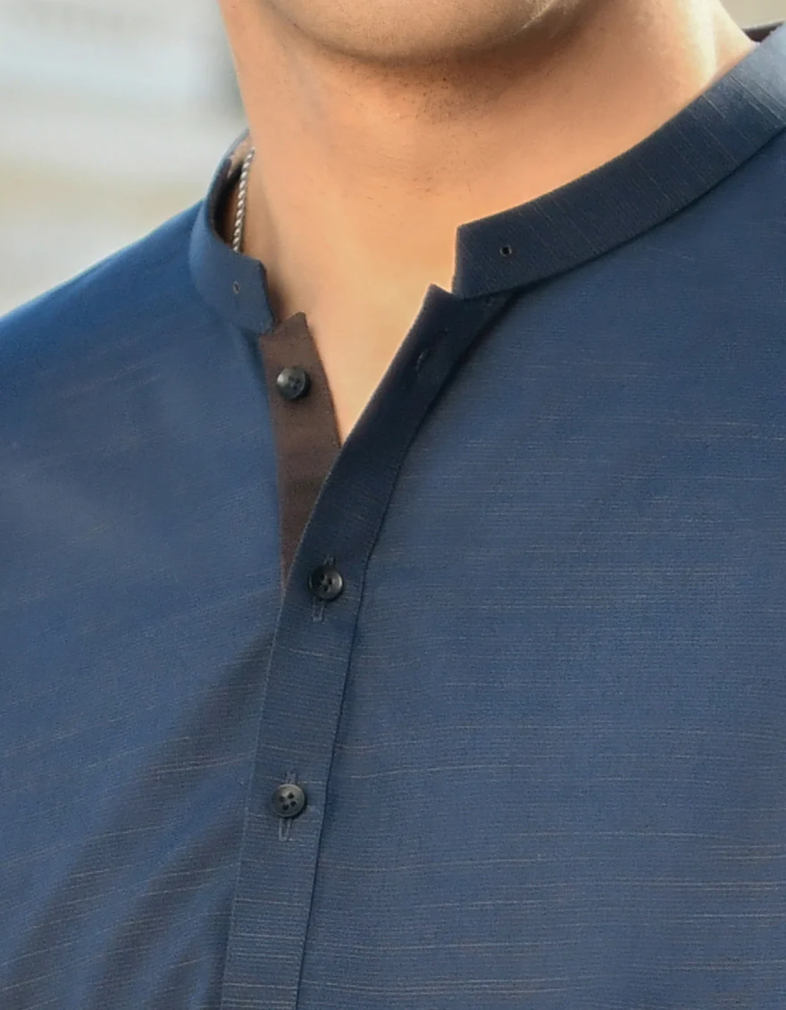 NAVY BLUE BLENDED KURTA | JJK-US-44209/A23/JJ8794-PN - Image 4