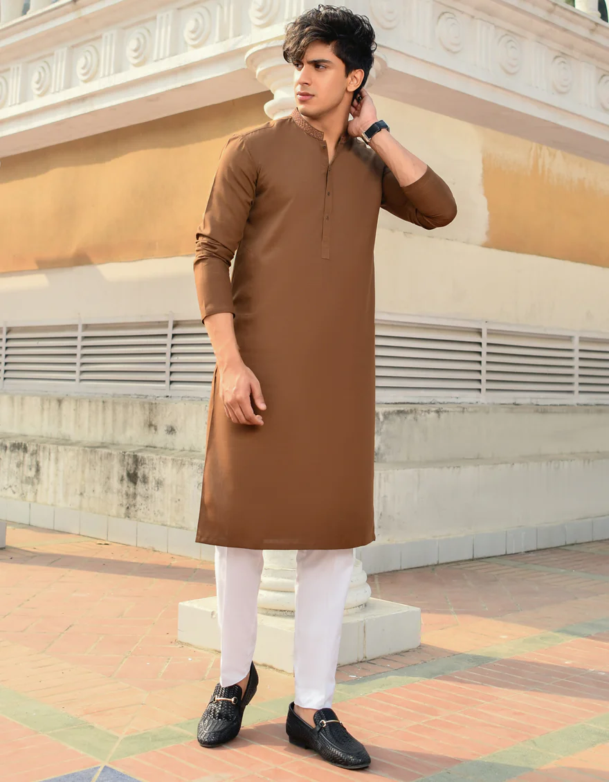BROWN BLENDED KURTA | JJK-US-44210/A23/JJ8794-SF - Image 3