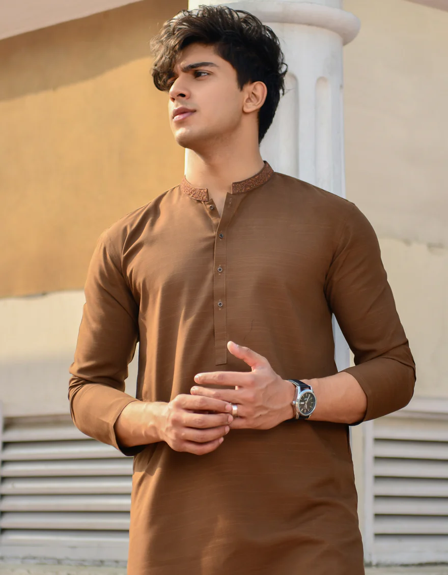 BROWN BLENDED KURTA | JJK-US-44210/A23/JJ8794-SF - Image 4