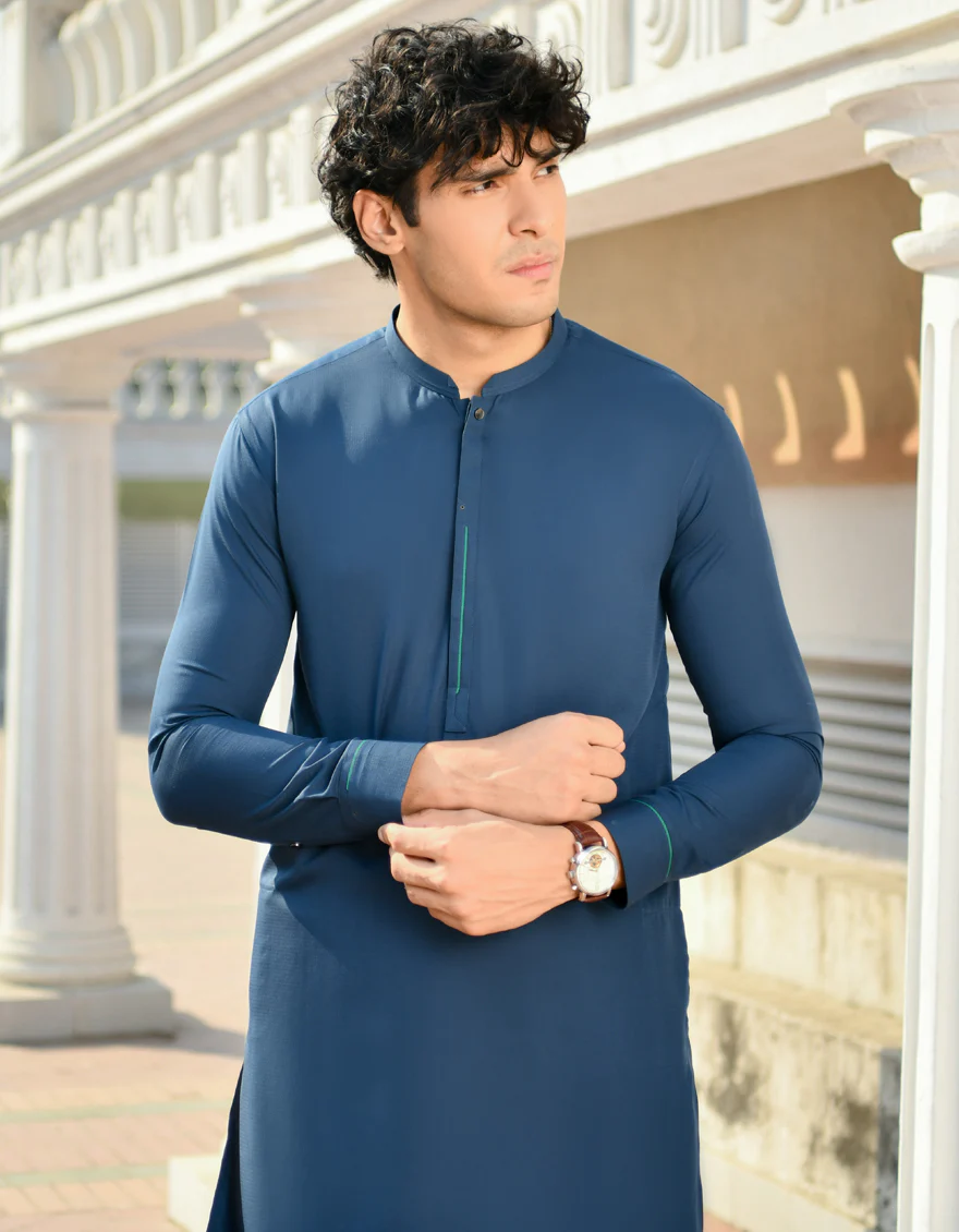 TEAL BLUE BLENDED KURTA | JJK-US-44216/A23/JJ8789-CL - Image 2