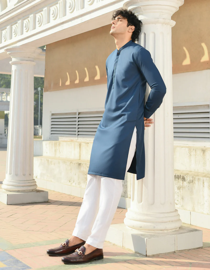 TEAL BLUE BLENDED KURTA | JJK-US-44216/A23/JJ8789-CL - Image 3