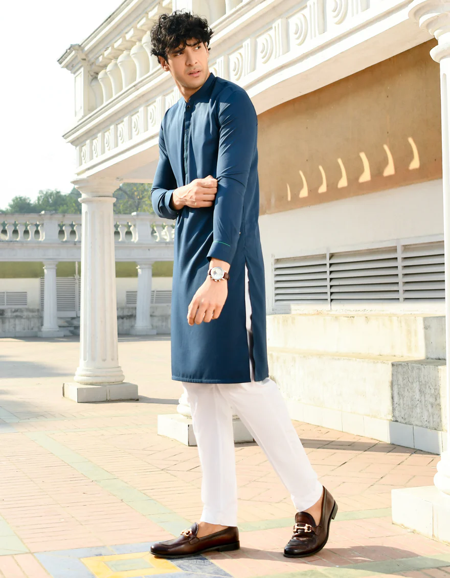 TEAL BLUE BLENDED KURTA | JJK-US-44216/A23/JJ8789-CL - Image 4