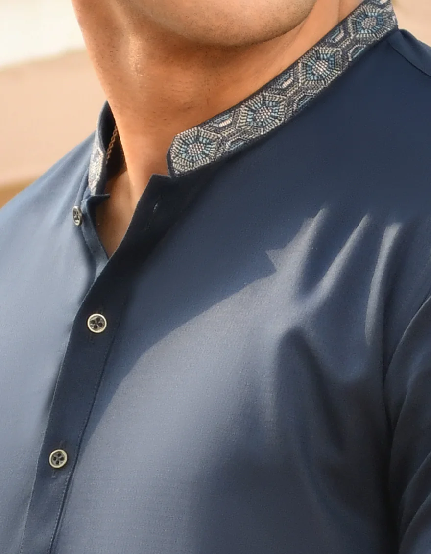 NAVY BLUE BLENDED KURTA | JJK-US-44218/A23/JJ8789-SF - Image 2